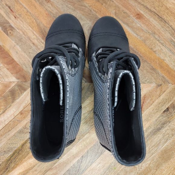 EUC Sorel PDX Lexie Wedge Bootie Women’s Size 8 (LL5289) Waterproof Black White - Picture 7 of 10